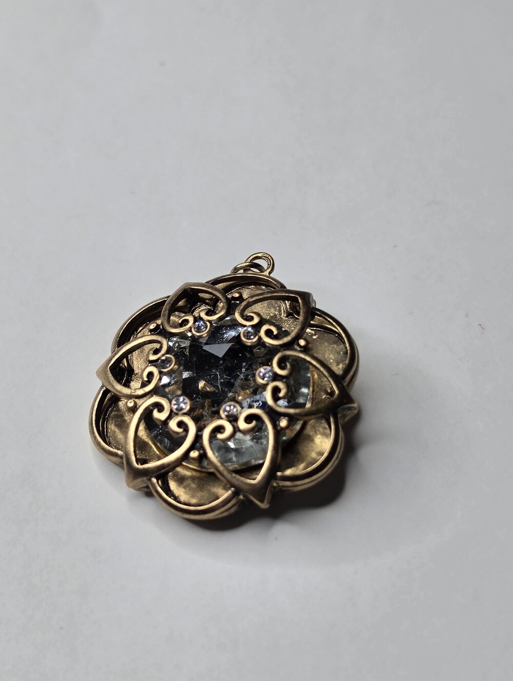 Vintage Gold Tone Large Crystal Rhinestone Heart Statement Pendant - Picture 4 of 8